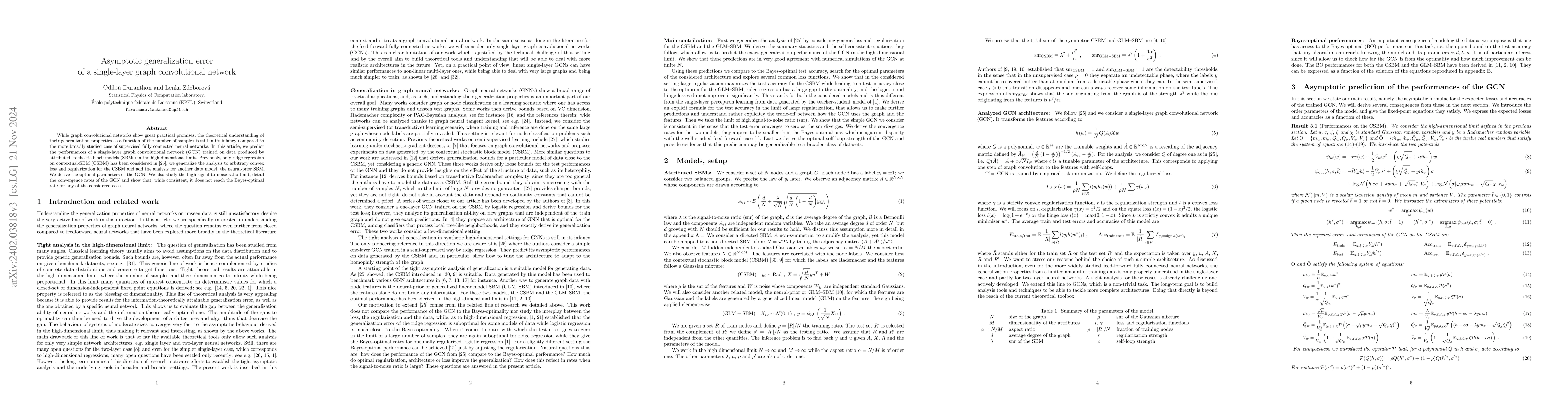 Thumbnail for Asymptotic generalization error of a single-layer graph convolutional
  network