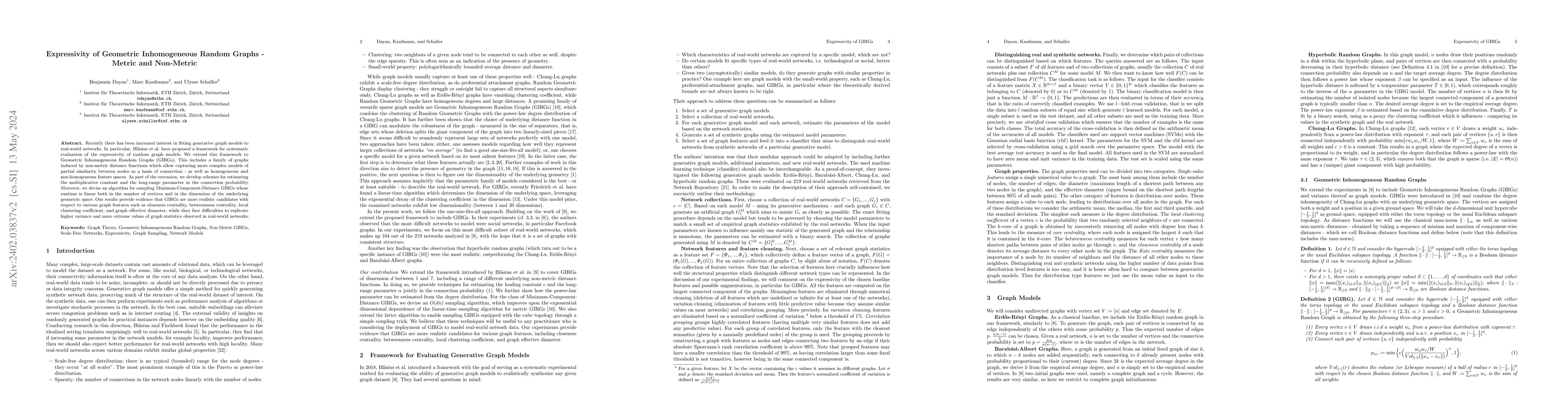 Thumbnail for Expressivity of Geometric Inhomogeneous Random Graphs -- Metric and
  Non-Metric