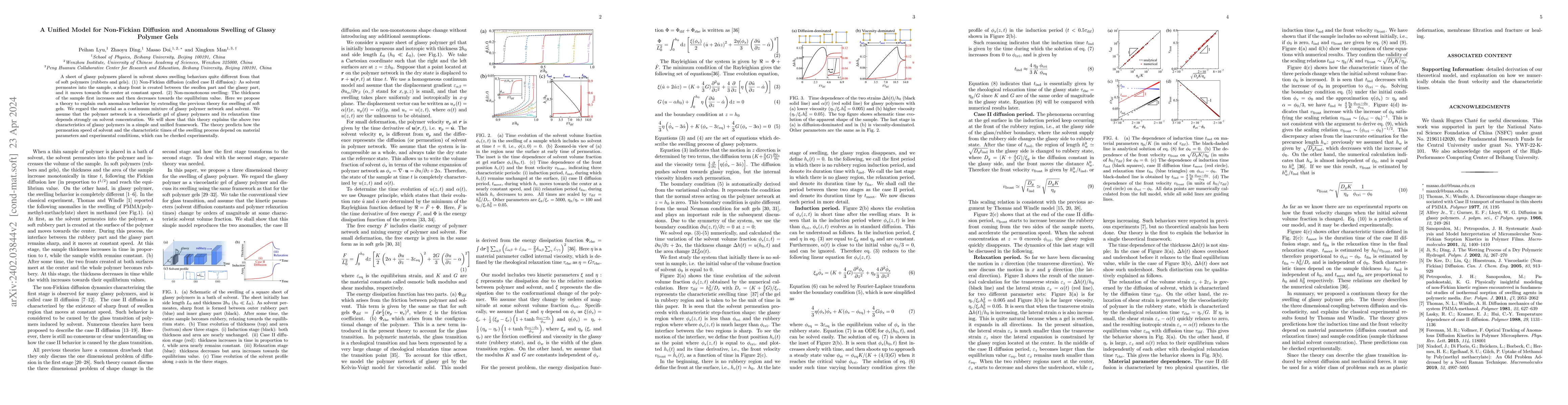 Thumbnail for A Unified Model for Non-Fickian Diffusion and Anomalous Swelling of
  Glassy Polymer Gels