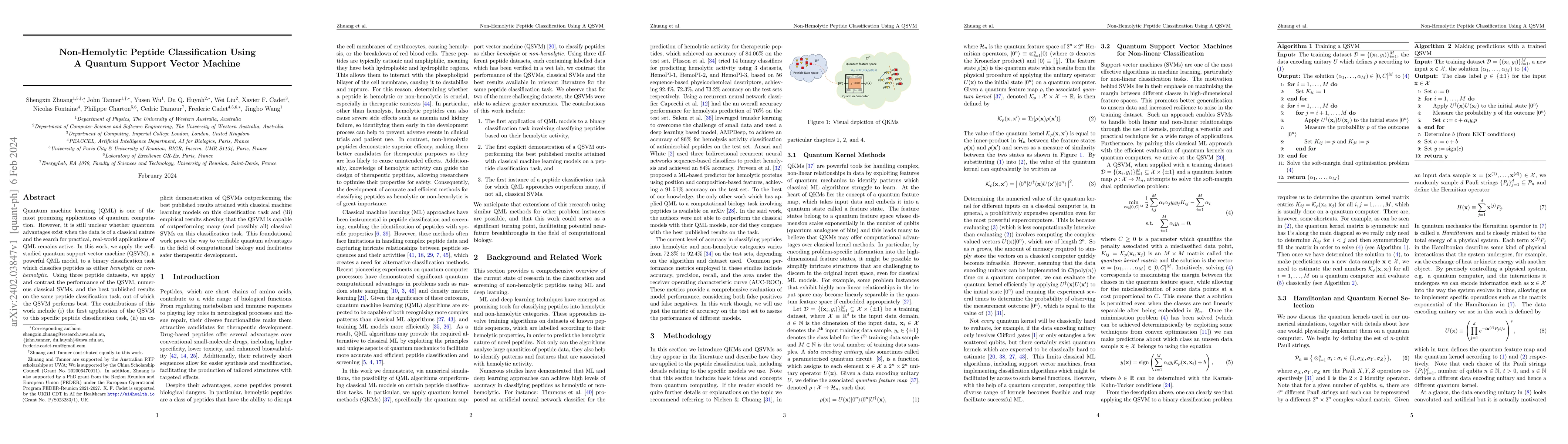 Thumbnail for Non-Hemolytic Peptide Classification Using A Quantum Support Vector
  Machine