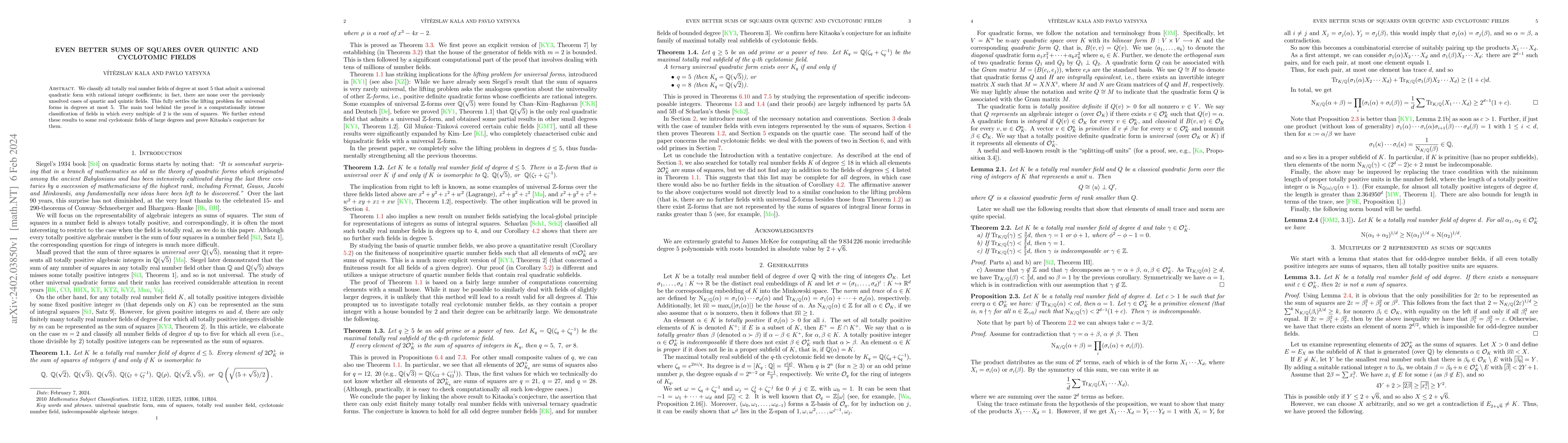 Thumbnail for Even better sums of squares over quintic and cyclotomic fields