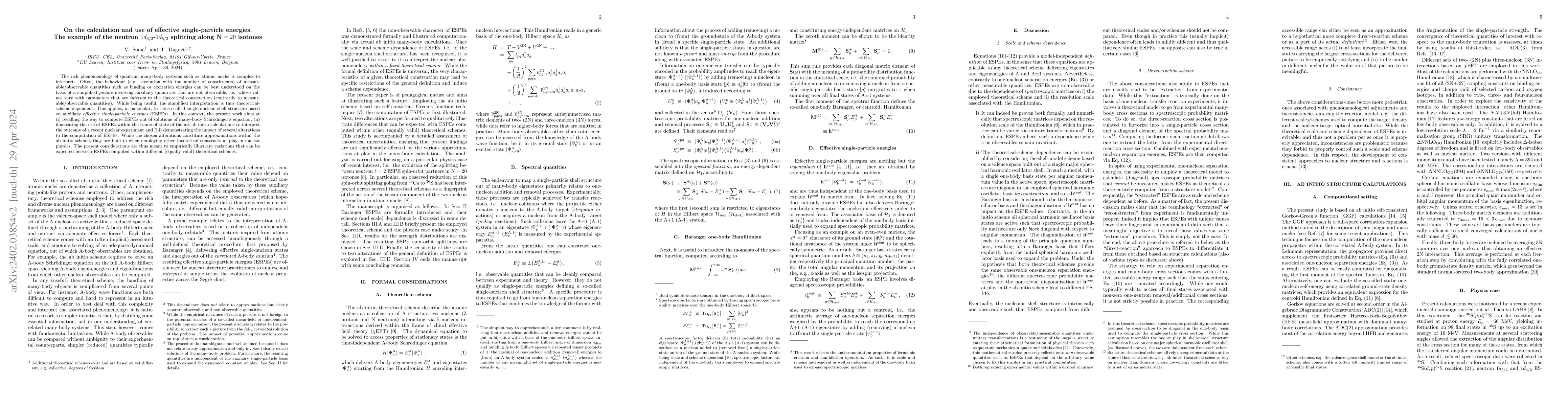Thumbnail for On the calculation and use of effective single-particle energies. The
  example of the neutron $1d_{3/2}$-$1d_{5/2}$ splitting along $\text{N}=20$
  isotones