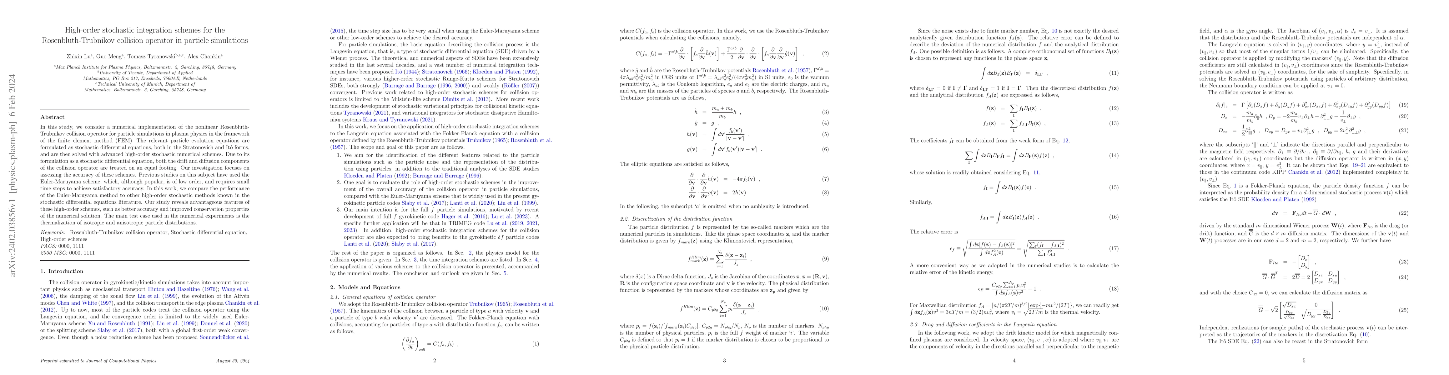Thumbnail for High-order stochastic integration schemes for the Rosenbluth-Trubnikov
  collision operator in particle simulations