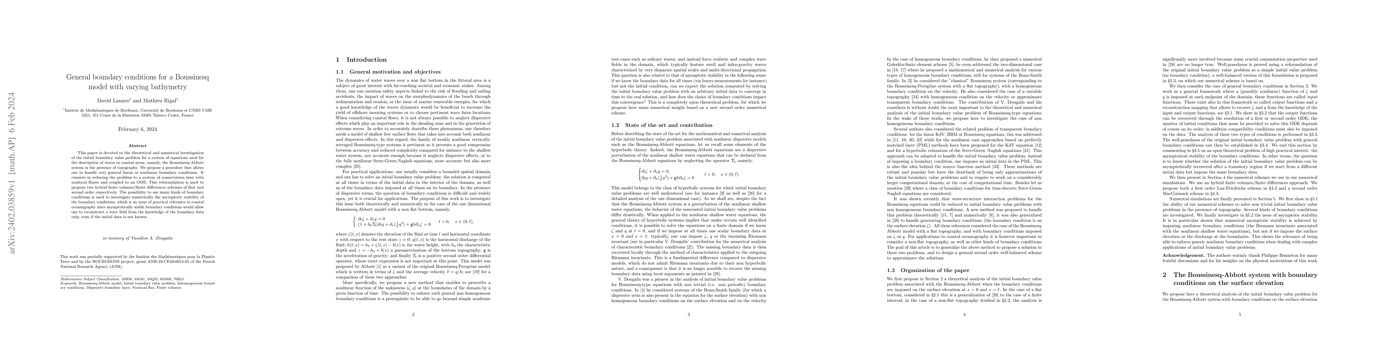Thumbnail for General boundary conditions for a Boussinesq model with varying
  bathymetry