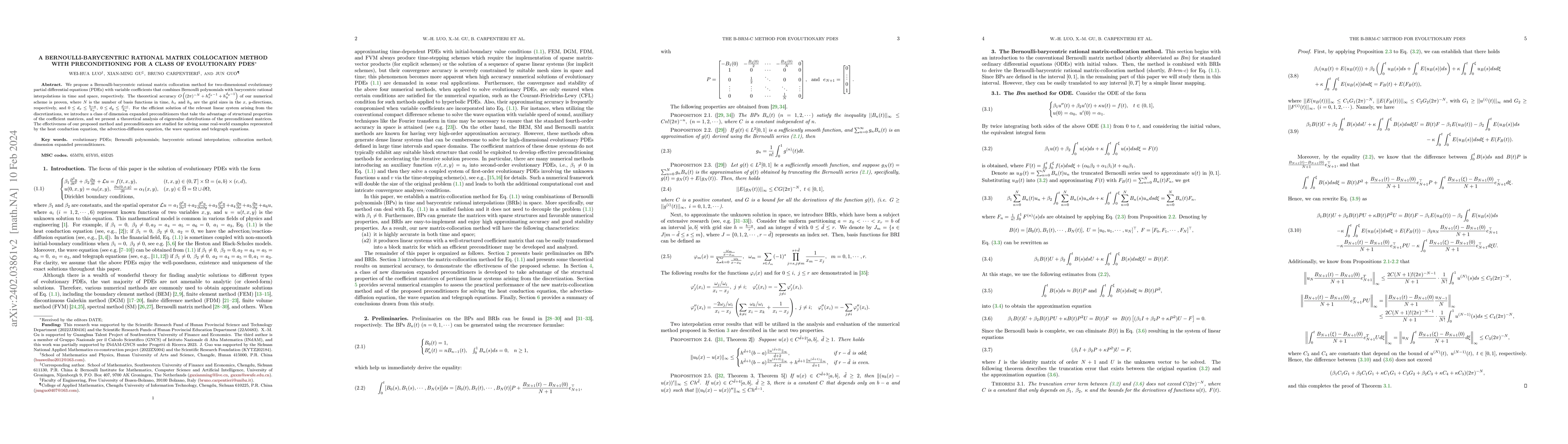 Thumbnail for A Bernoulli-barycentric rational matrix collocation method with
  preconditioning for a class of evolutionary PDEs