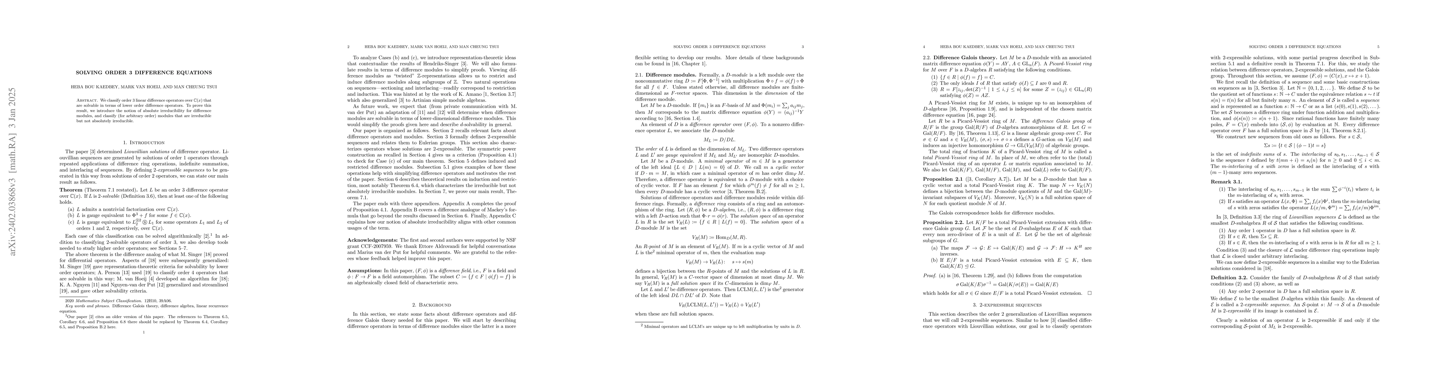 Thumbnail for Solving Order 3 Difference Equations