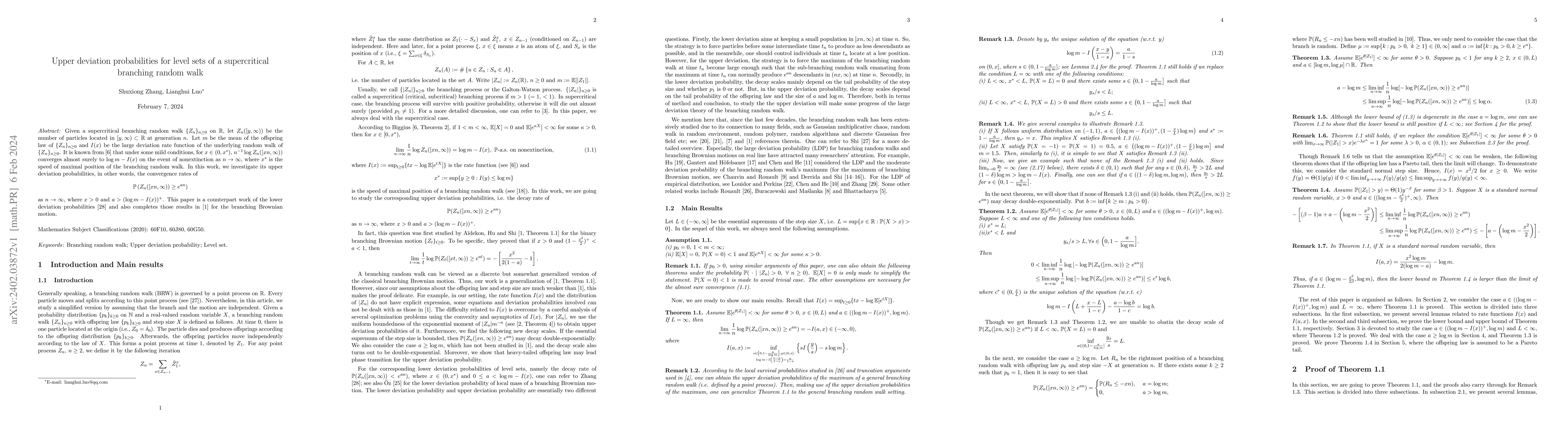 Thumbnail for Upper deviation probabilities for level sets of a supercritical
  branching random walk