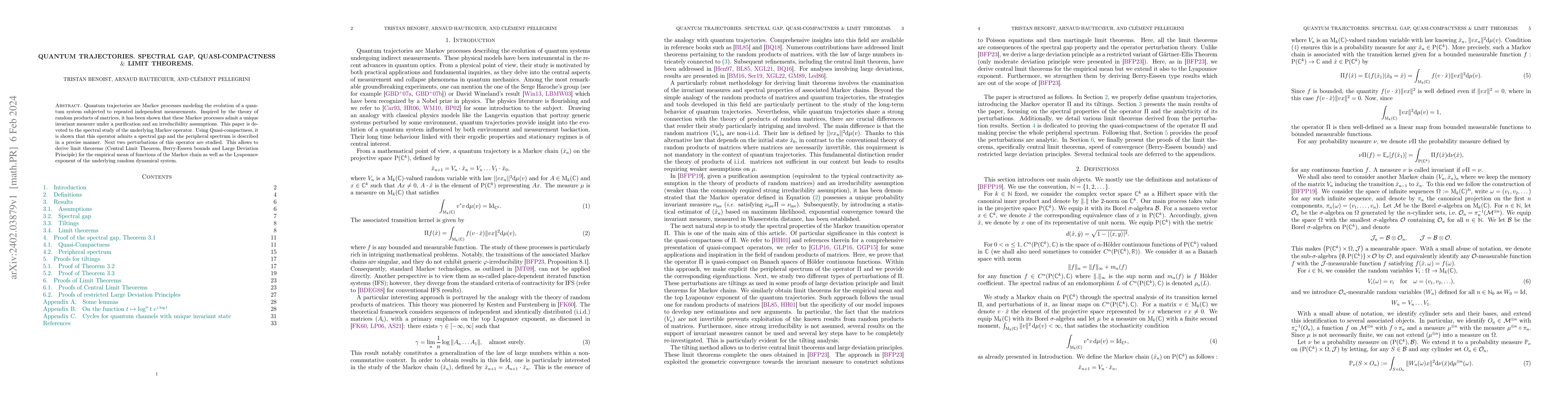 Thumbnail for Quantum Trajectories. Spectral Gap, Quasi-compactness & Limit Theorems