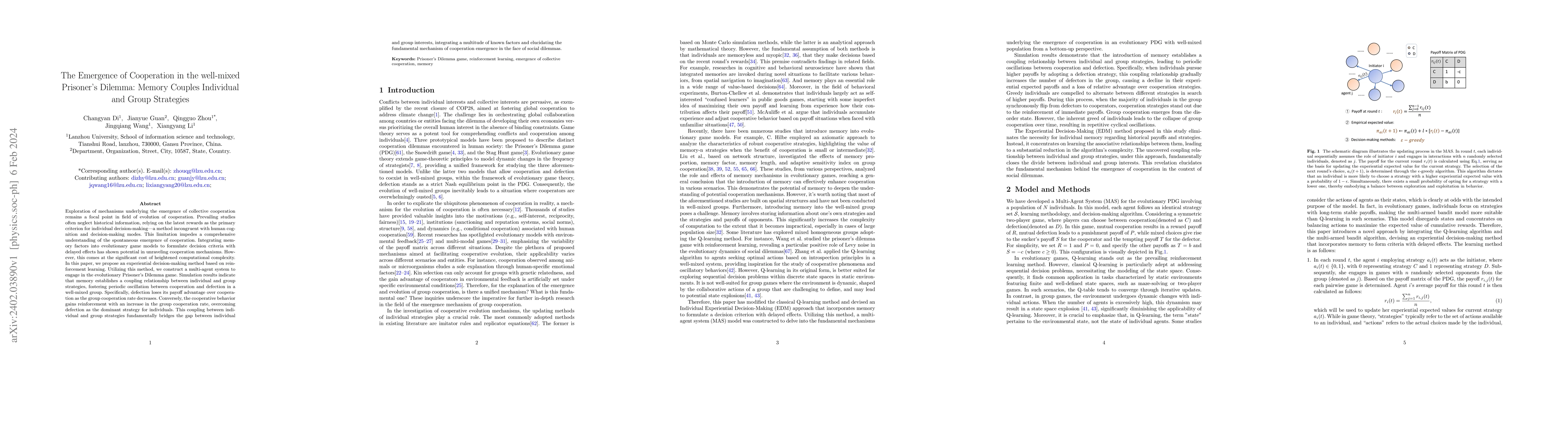 Thumbnail for The Emergence of Cooperation in the well-mixed Prisoner's Dilemma:
  Memory Couples Individual and Group Strategies