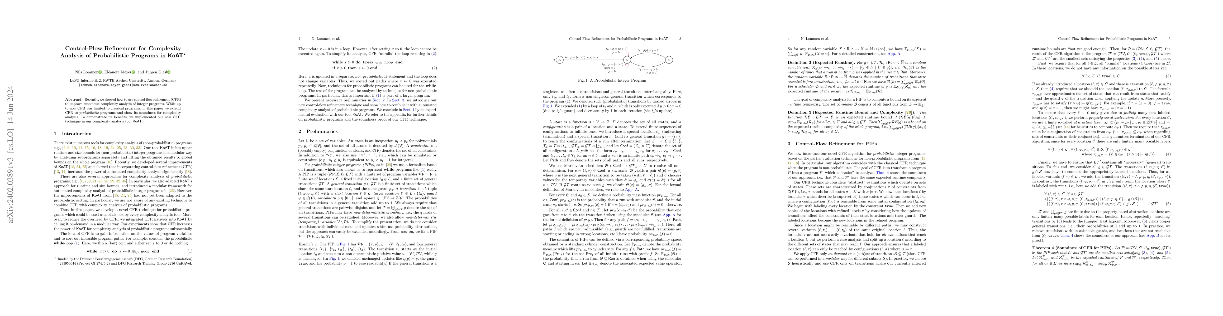 Thumbnail for Control-Flow Refinement for Complexity Analysis of Probabilistic
  Programs in KoAT