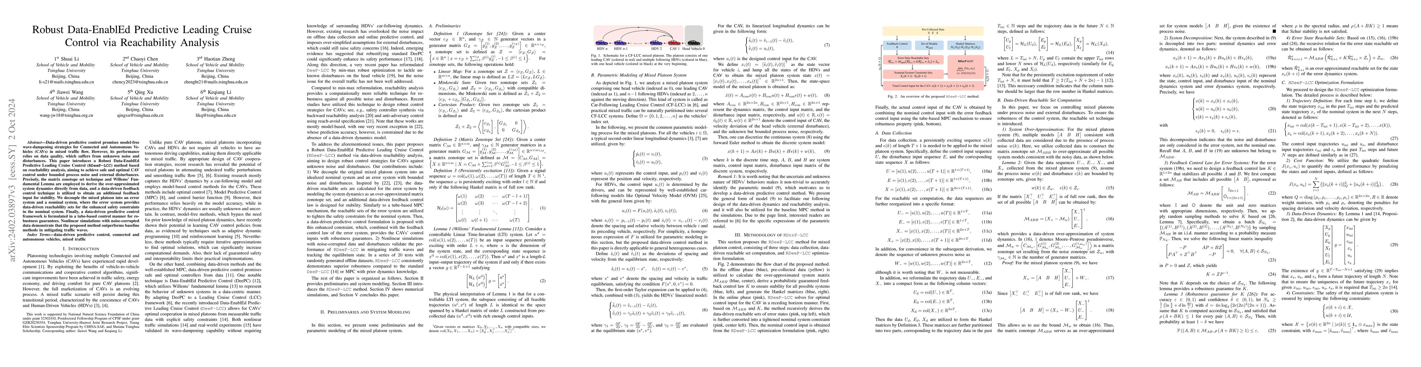 Thumbnail for Robust Data-EnablEd Predictive Leading Cruise Control via Reachability
  Analysis