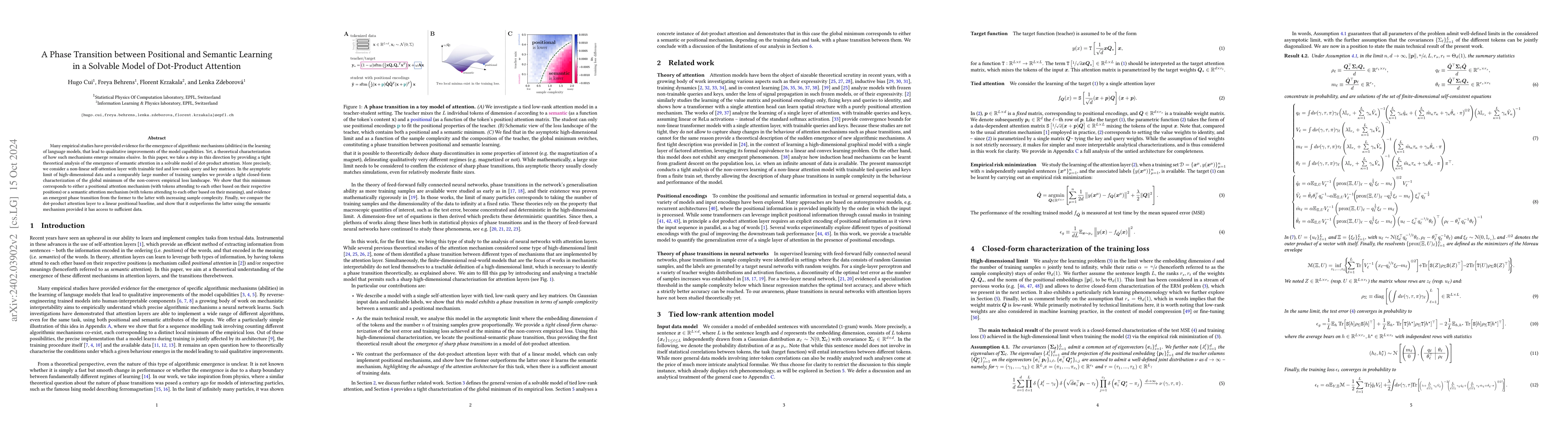 Thumbnail for A phase transition between positional and semantic learning in a
  solvable model of dot-product attention