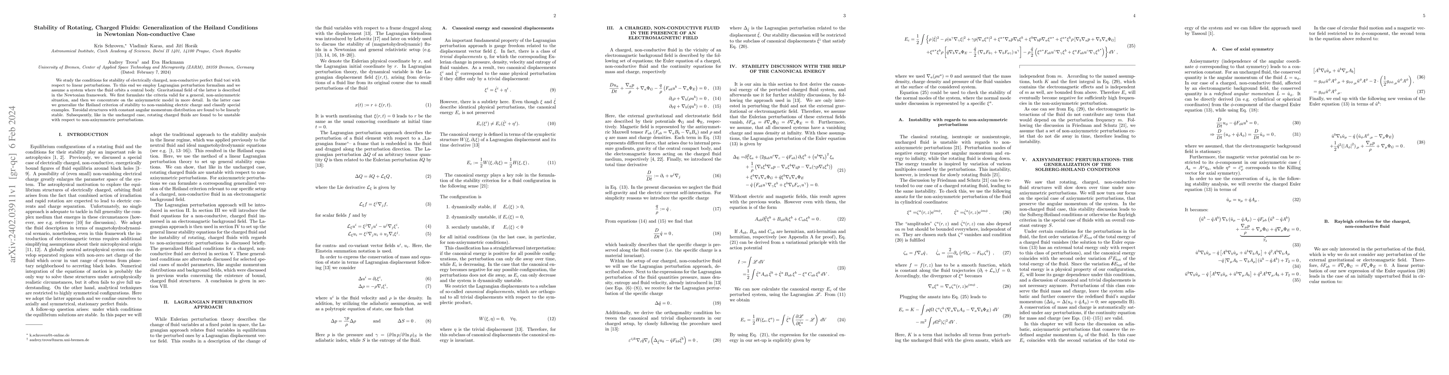 Thumbnail for Stability of Rotating, Charged Fluids: Generalization of the Hoiland
  Conditions in Newtonian Non-conductive Case