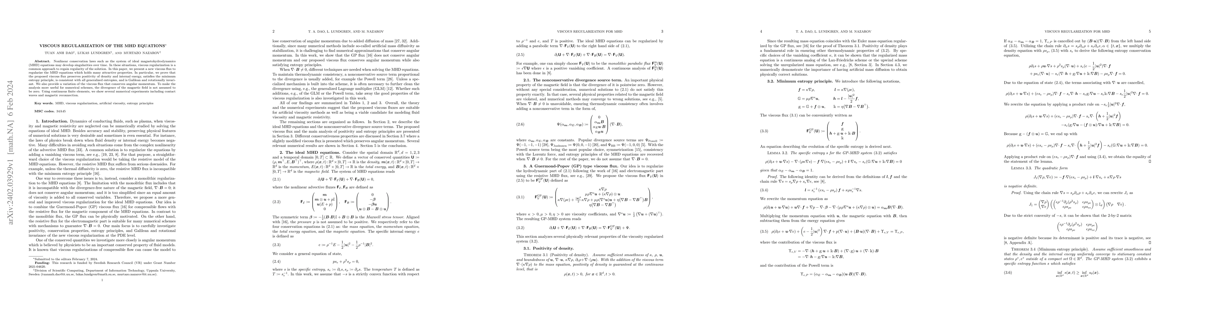 Thumbnail for Viscous regularization of the MHD equations