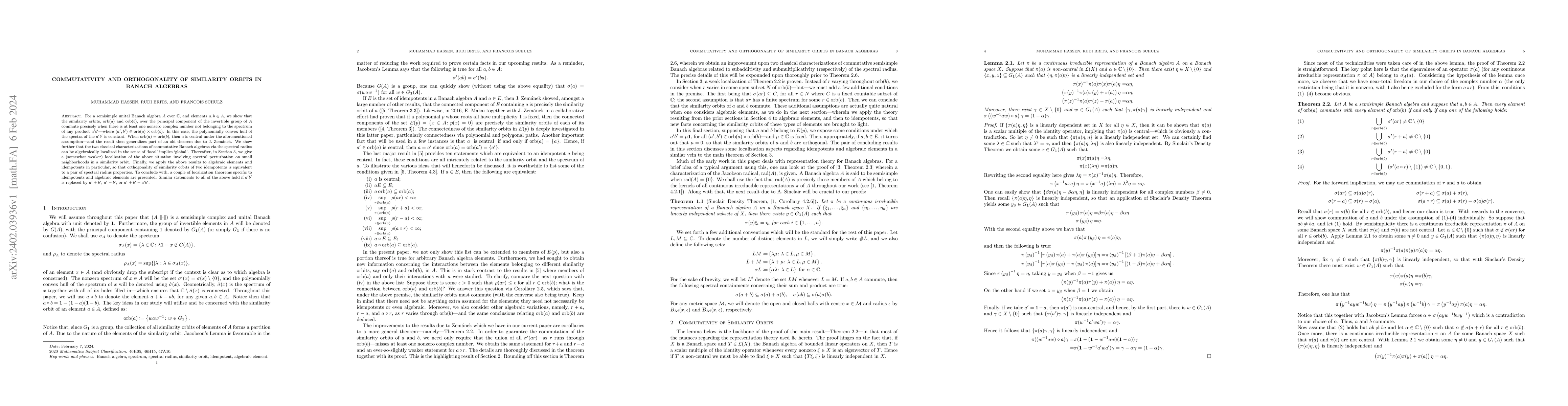 Thumbnail for Commutativity and orthogonality of similarity orbits in Banach algebras