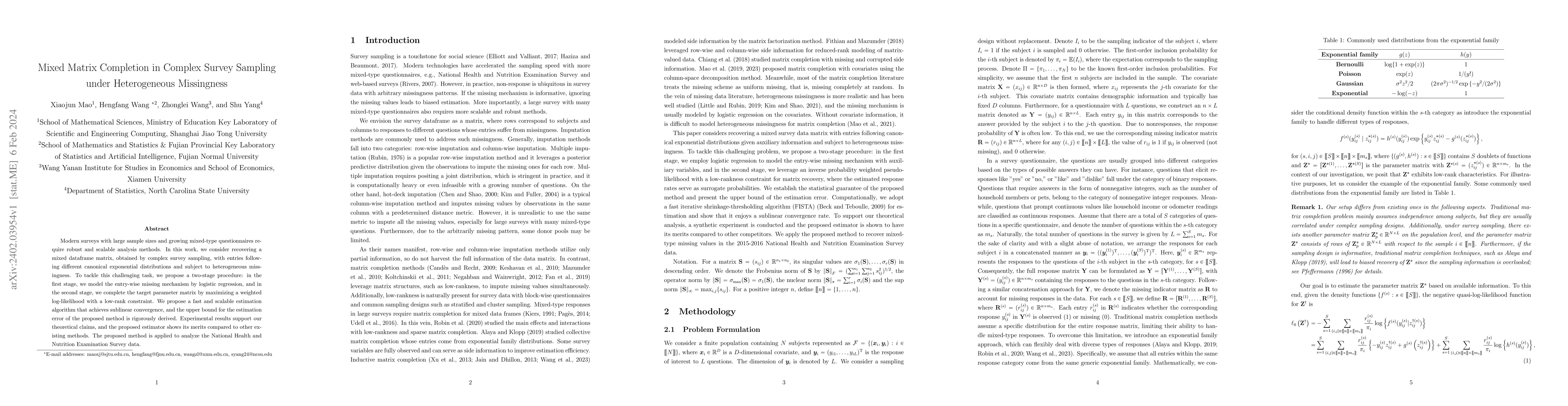 Thumbnail for Mixed Matrix Completion in Complex Survey Sampling under Heterogeneous
  Missingness
