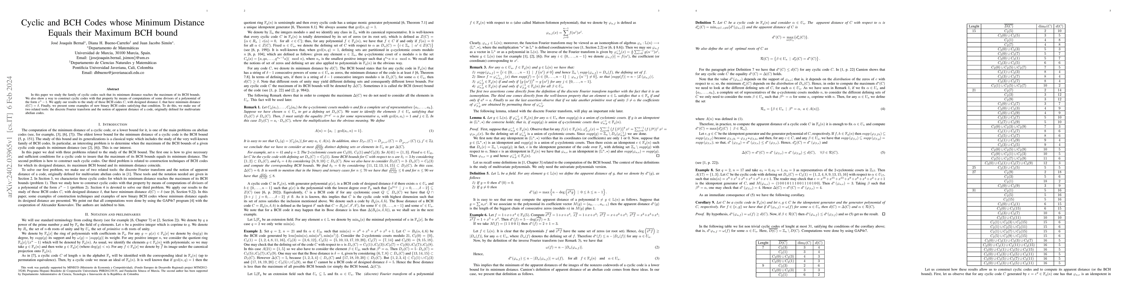 Thumbnail for Cyclic and BCH Codes whose Minimum Distance Equals their Maximum BCH
  bound