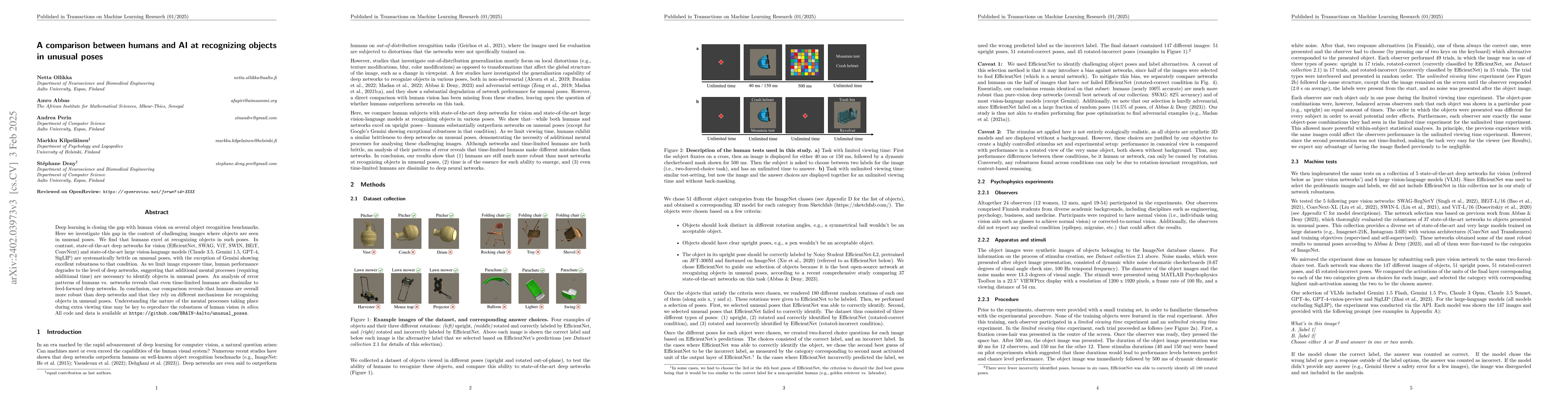 Thumbnail for Humans Beat Deep Networks at Recognizing Objects in Unusual Poses, Given
  Enough Time