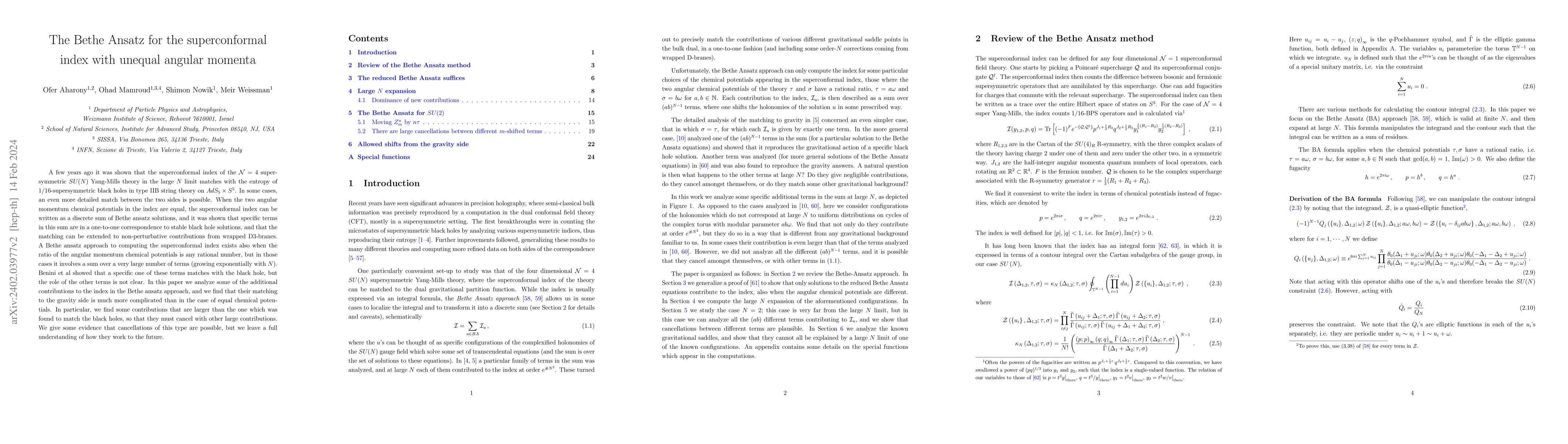 Thumbnail for The Bethe Ansatz for the superconformal index with unequal angular
  momenta