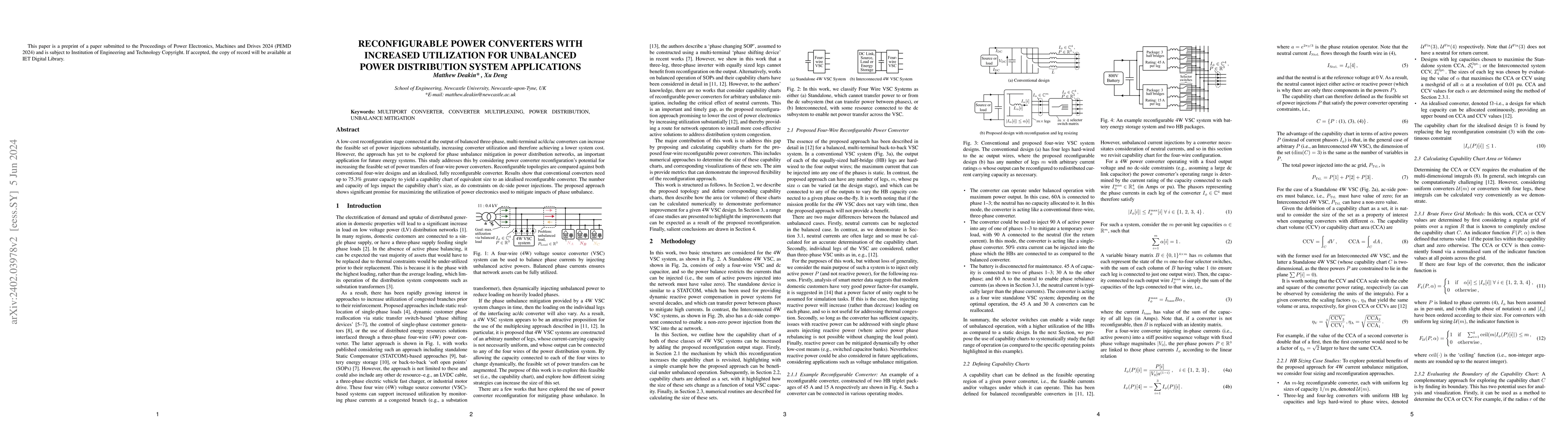 Thumbnail for Reconfigurable Power Converters with Increased Utilization for
  Unbalanced Power Distribution System Applications