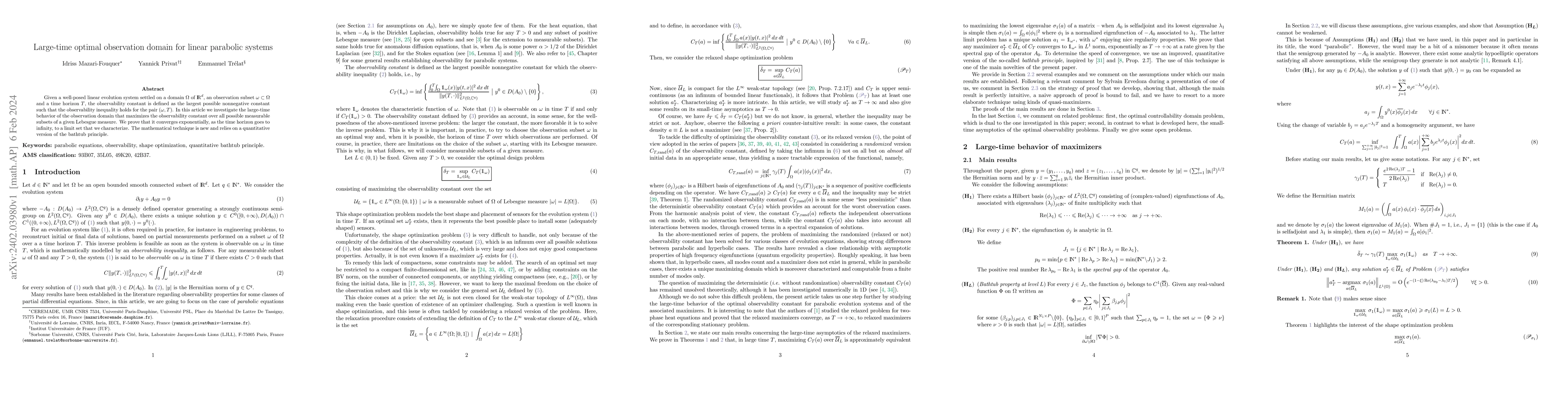 Thumbnail for Large-time optimal observation domain for linear parabolic systems
