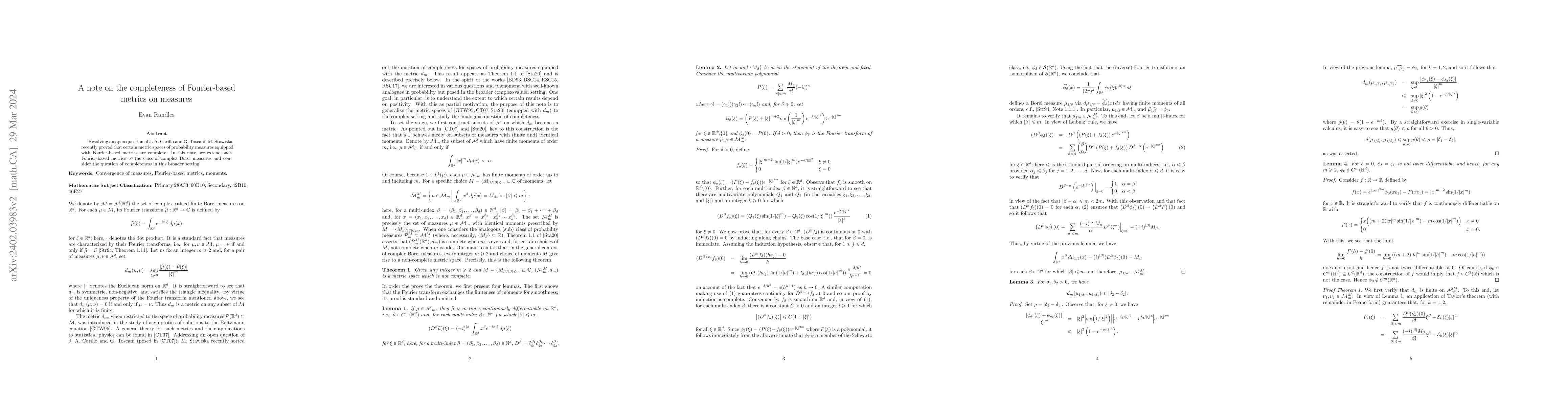 Thumbnail for A note on the completeness of Fourier-based metrics on measures