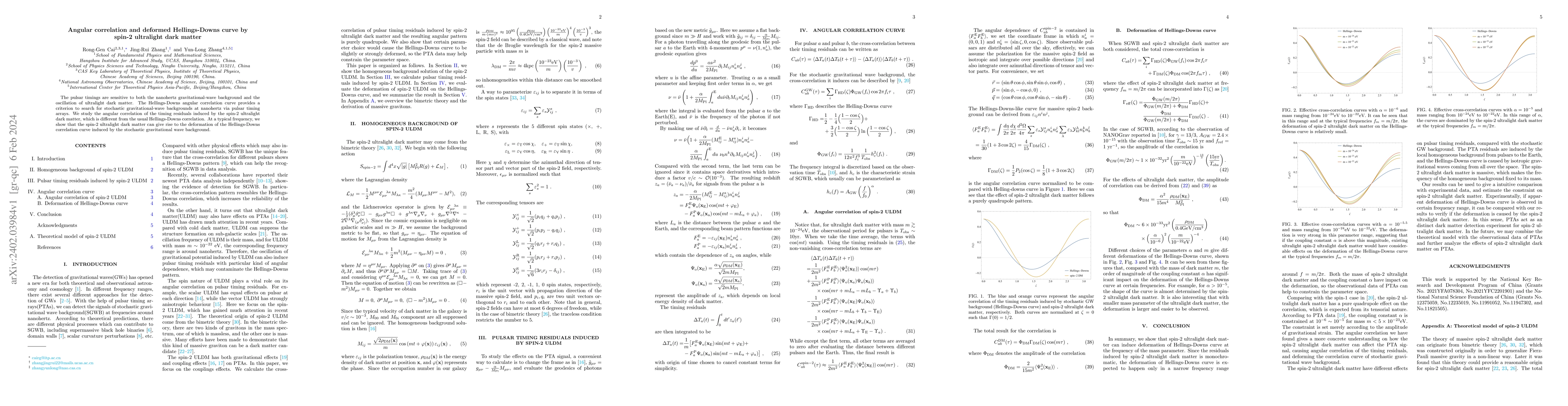 Thumbnail for Angular correlation and deformed Hellings-Downs curve by spin-2
  ultralight dark matter