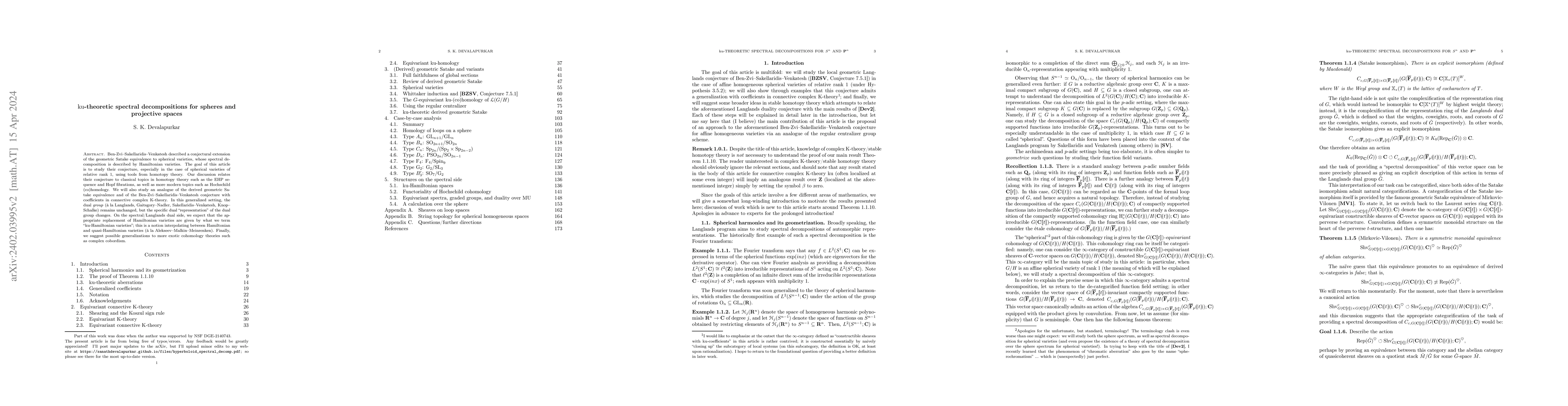 Thumbnail for ku-theoretic spectral decompositions for spheres and projective spaces