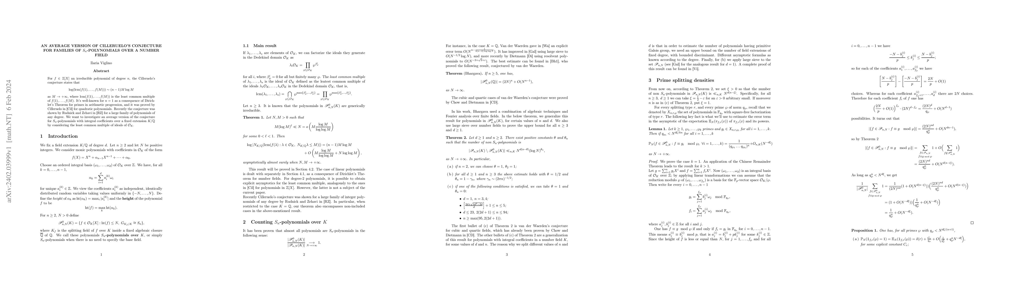 Thumbnail for An average version of Cilleruelo's conjecture for families of
  $S_n$-polynomials over a number field