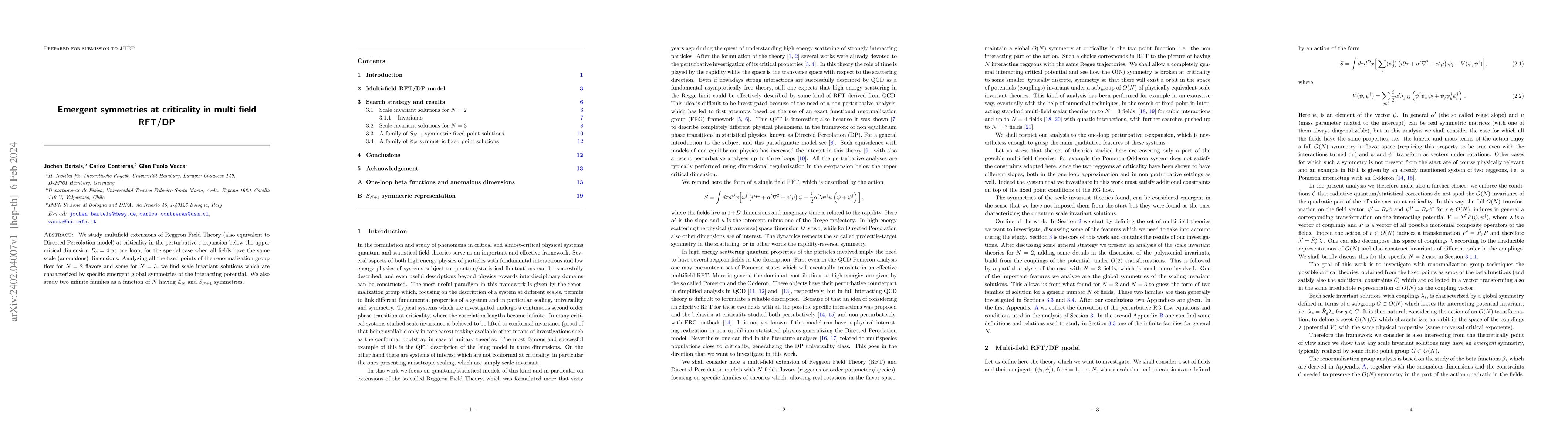 Thumbnail for Emergent symmetries at criticality in multi field RFT/DP