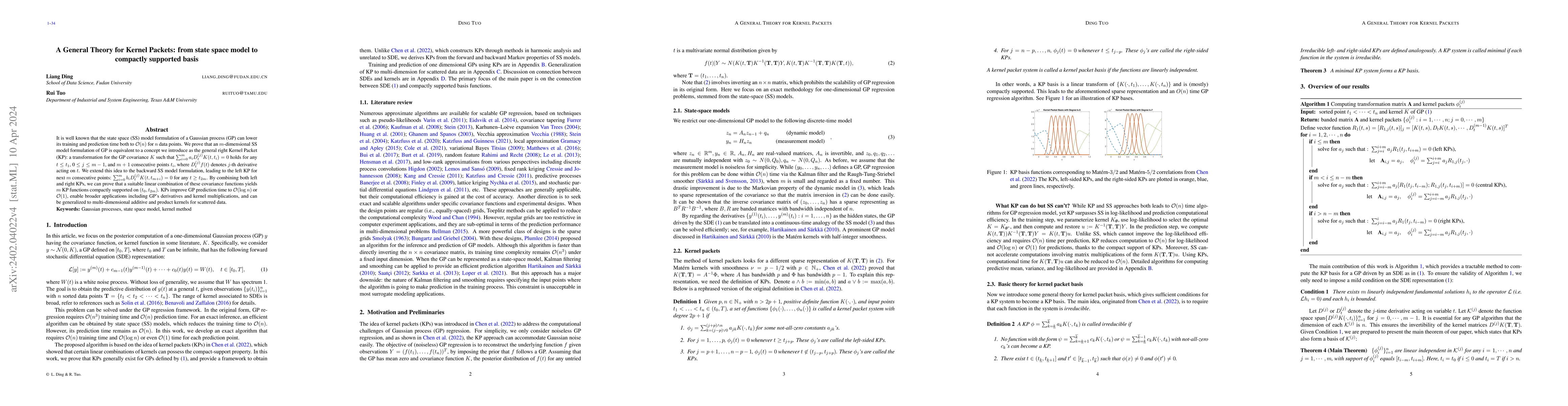 Thumbnail for A General Theory for Kernel Packets: from state space model to compactly
  supported basis