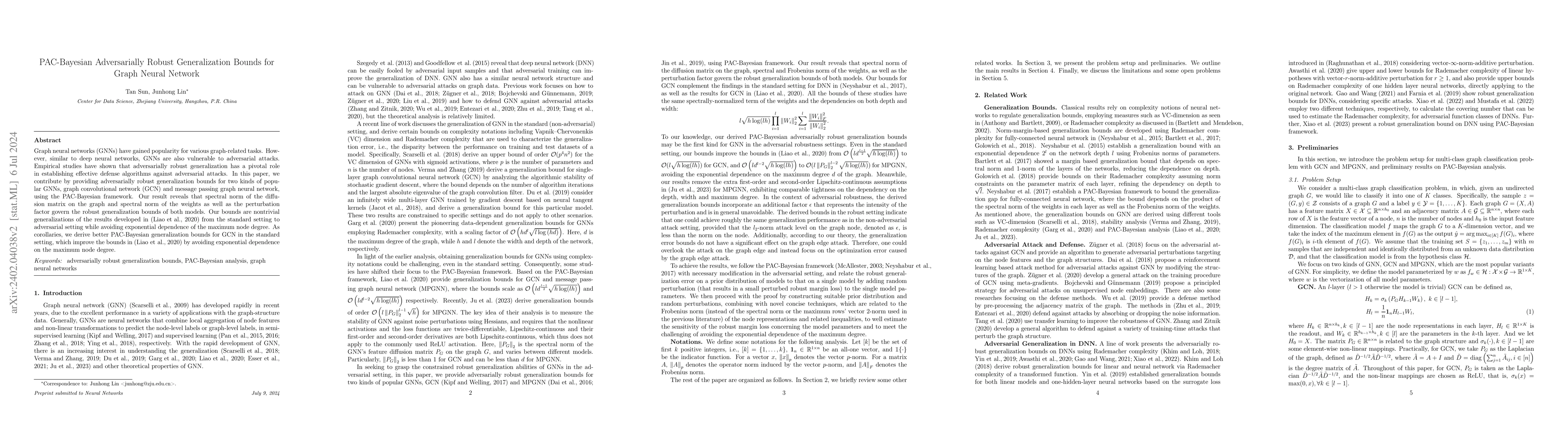 Thumbnail for PAC-Bayesian Adversarially Robust Generalization Bounds for Graph Neural
  Network