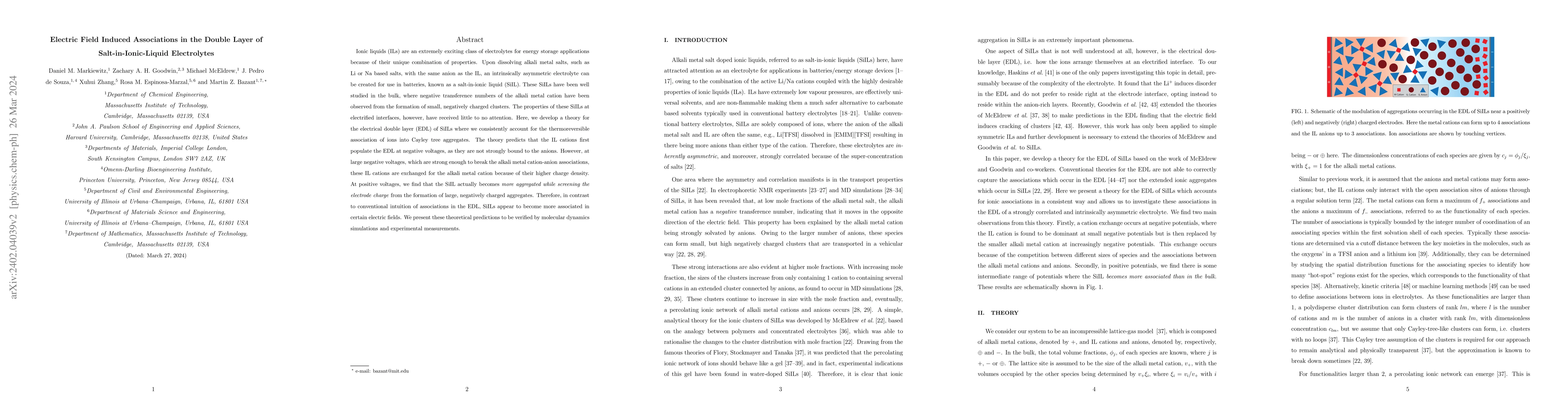 Thumbnail for Electric Field Induced Associations in the Double Layer of
  Salt-in-Ionic-Liquid Electrolytes