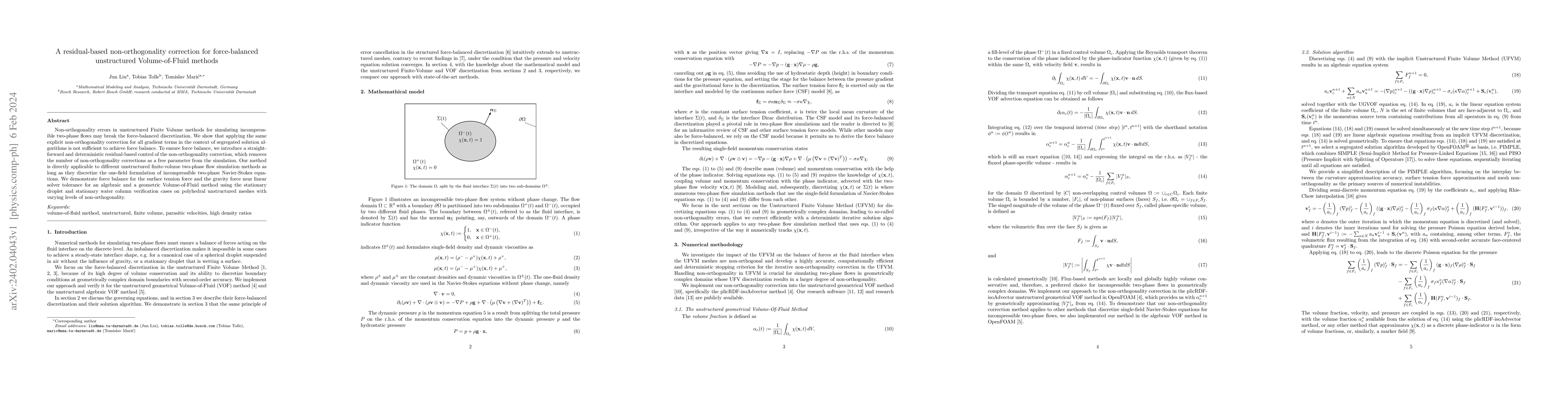 Thumbnail for A residual-based non-orthogonality correction for force-balanced
  unstructured Volume-of-Fluid methods