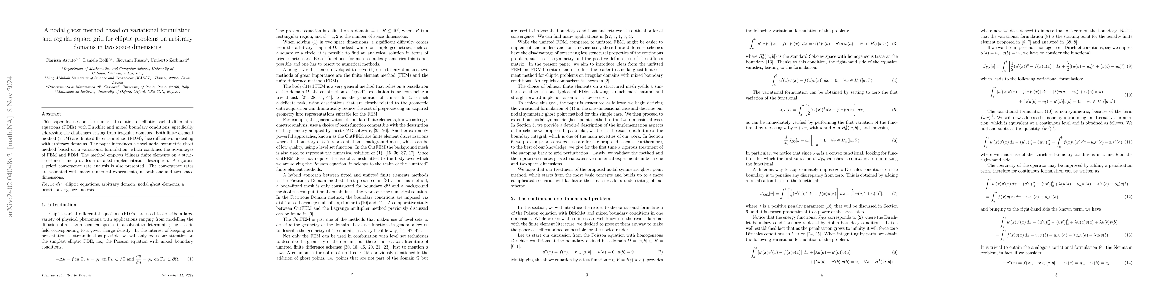 Thumbnail for A nodal ghost method based on variational formulation and regular square
  grid for elliptic problems on arbitrary domains in two space dimensions