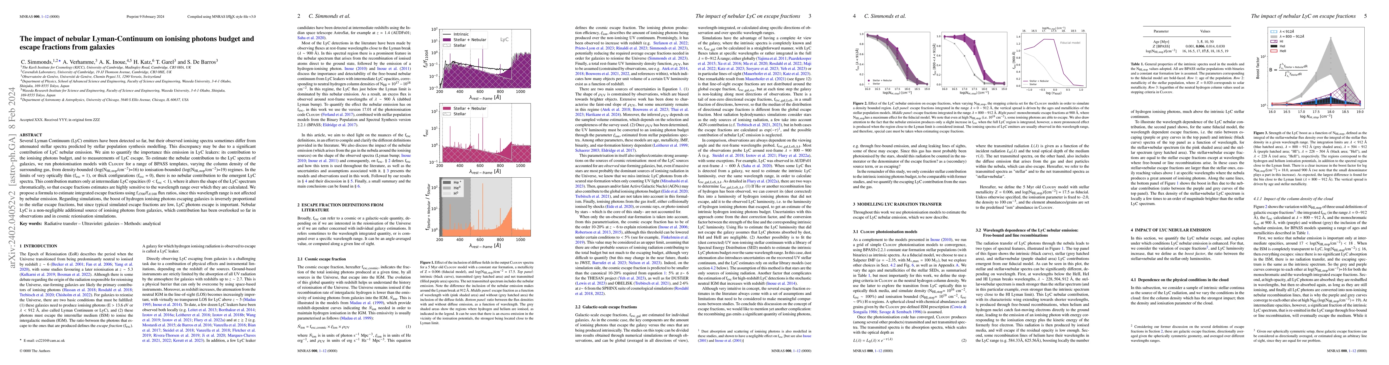 Thumbnail for The impact of nebular Lyman-Continuum on ionising photons budget and
  escape fractions from galaxies