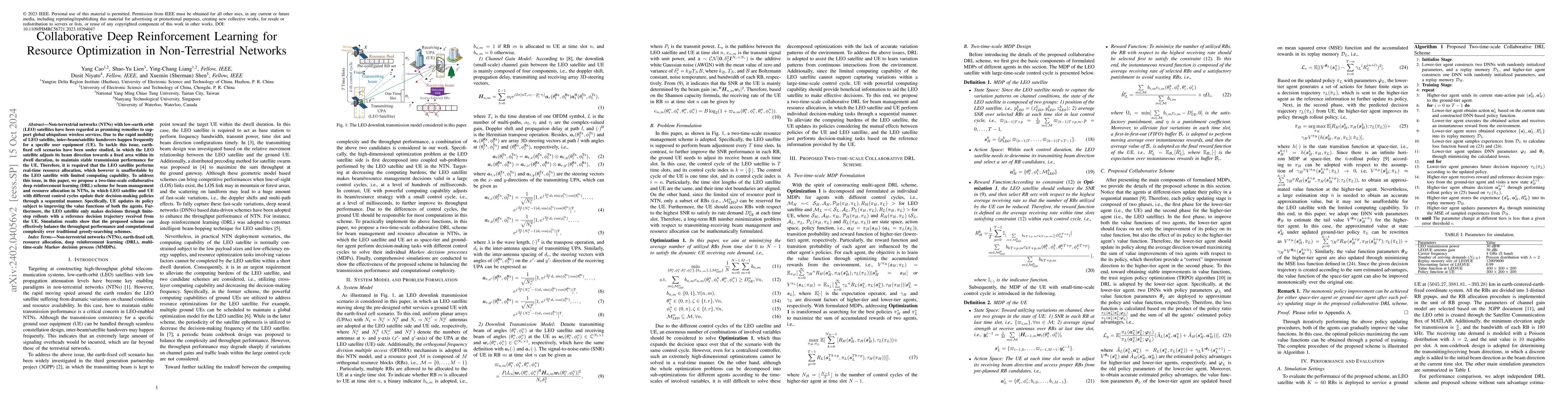Thumbnail for Collaborative Deep Reinforcement Learning for Resource Optimization in
  Non-Terrestrial Networks