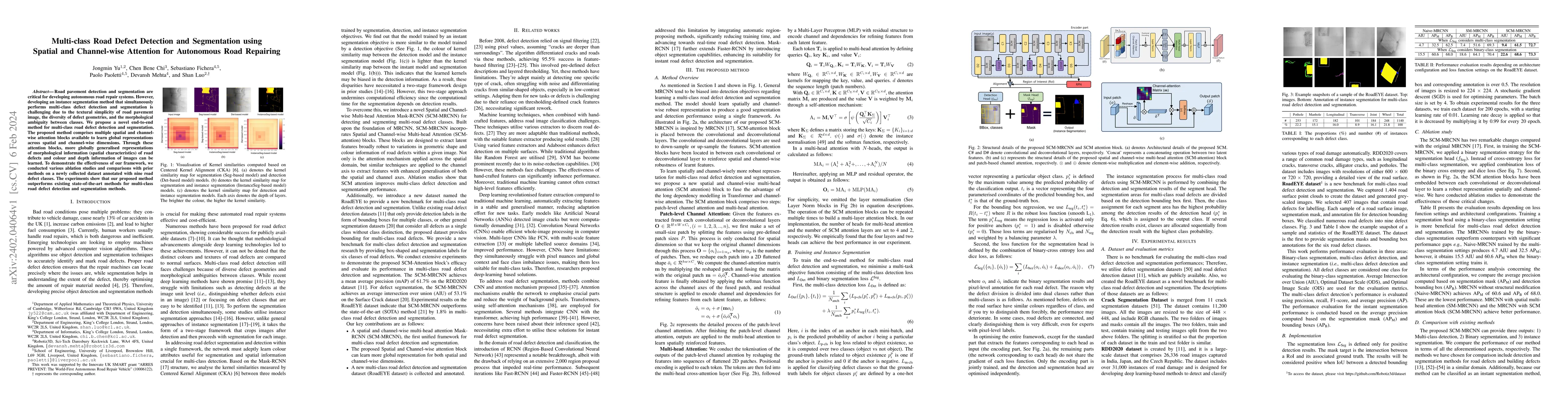 Thumbnail for Multi-class Road Defect Detection and Segmentation using Spatial and
  Channel-wise Attention for Autonomous Road Repairing