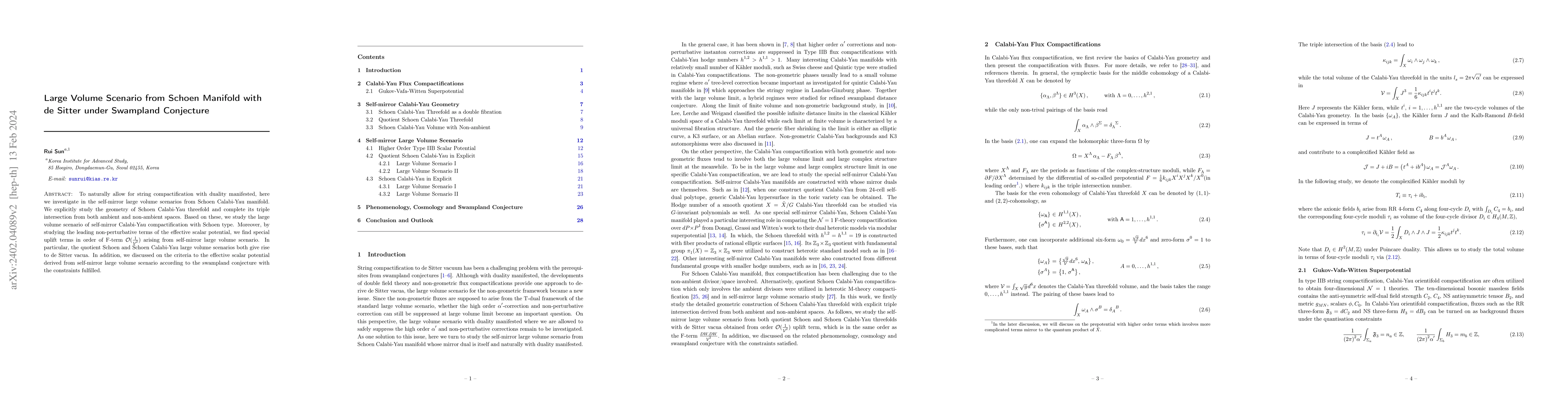 Thumbnail for Large Volume Scenario from Schoen Manifold with de Sitter under
  Swampland Conjecture