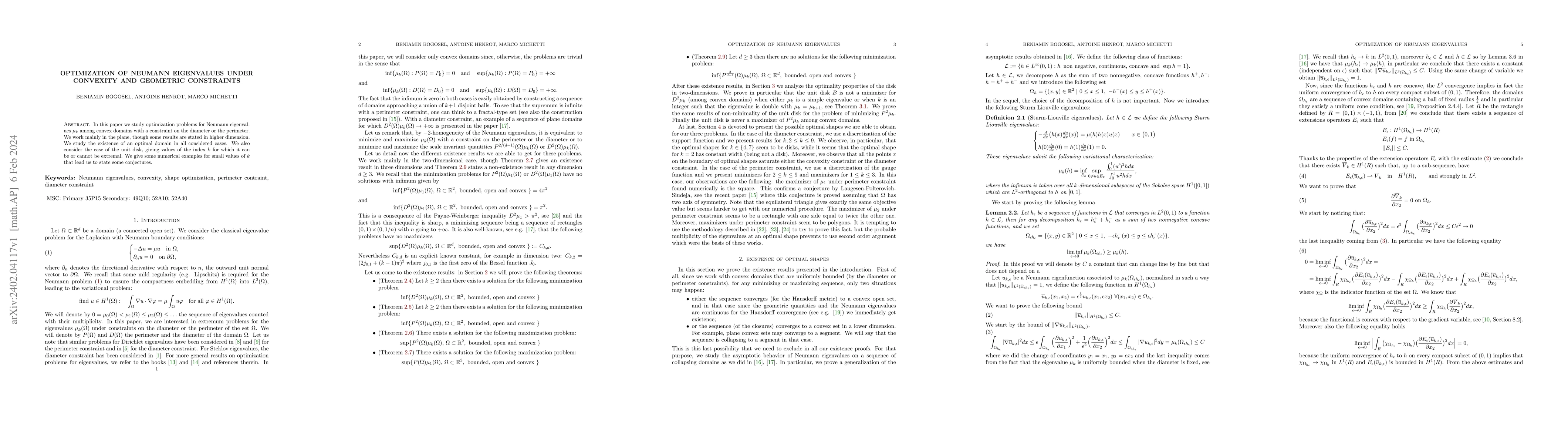 Thumbnail for Optimization of Neumann Eigenvalues under convexity and geometric
  constraints