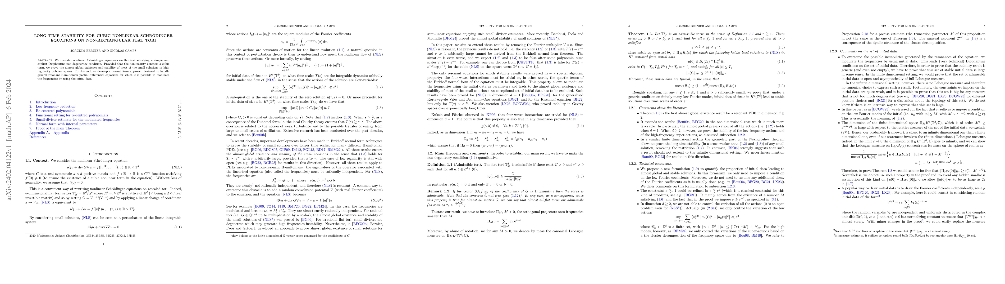 Thumbnail for Long time stability for cubic nonlinear Schr\"odinger equations on
  non-rectangular flat tori