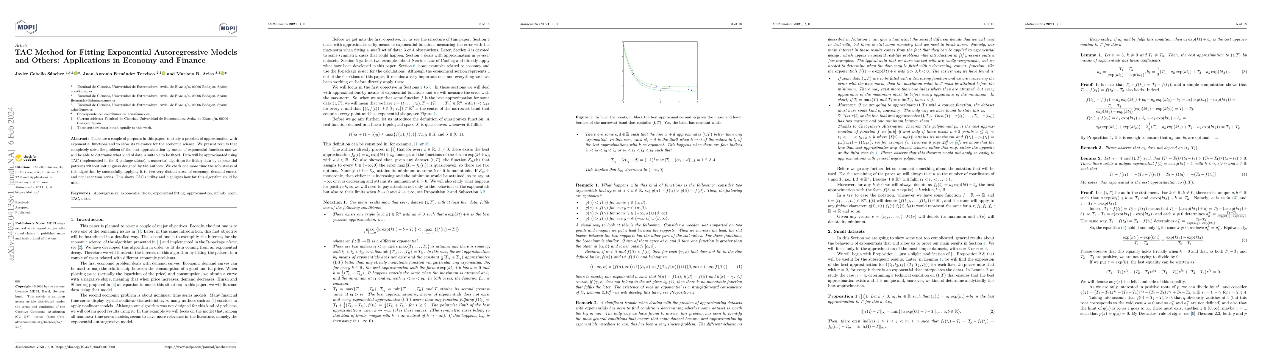 Thumbnail for TAC Method for Fitting Exponential Autoregressive Models and Others:
  Applications in Economy and Finance