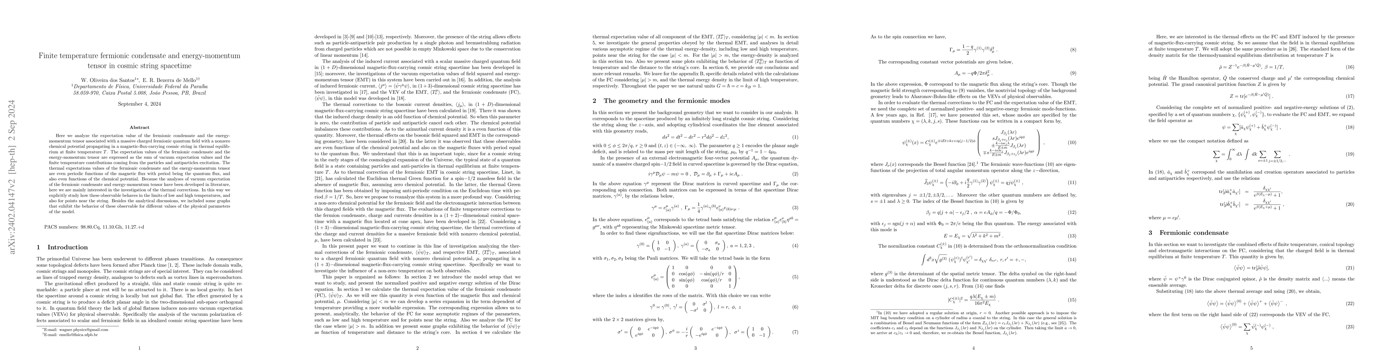 Thumbnail for Finite temperature fermionic condensate and energy-momentum tensor in
  compactified cosmic string spacetime