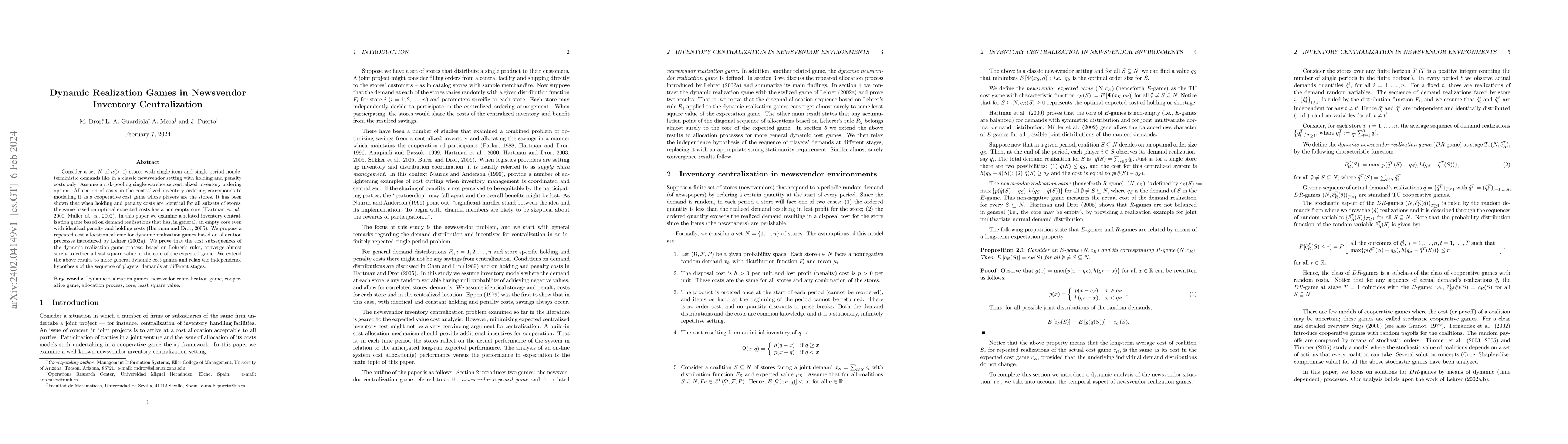 Thumbnail for Dynamic Realization Games in Newsvendor Inventory Centralization