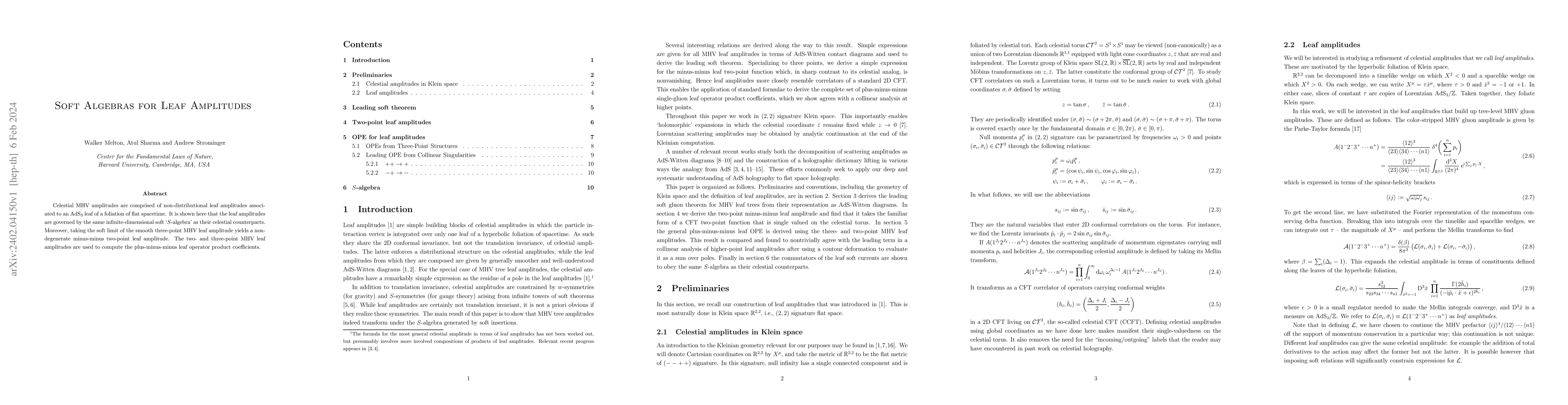 Thumbnail for Soft Algebras for Leaf Amplitudes