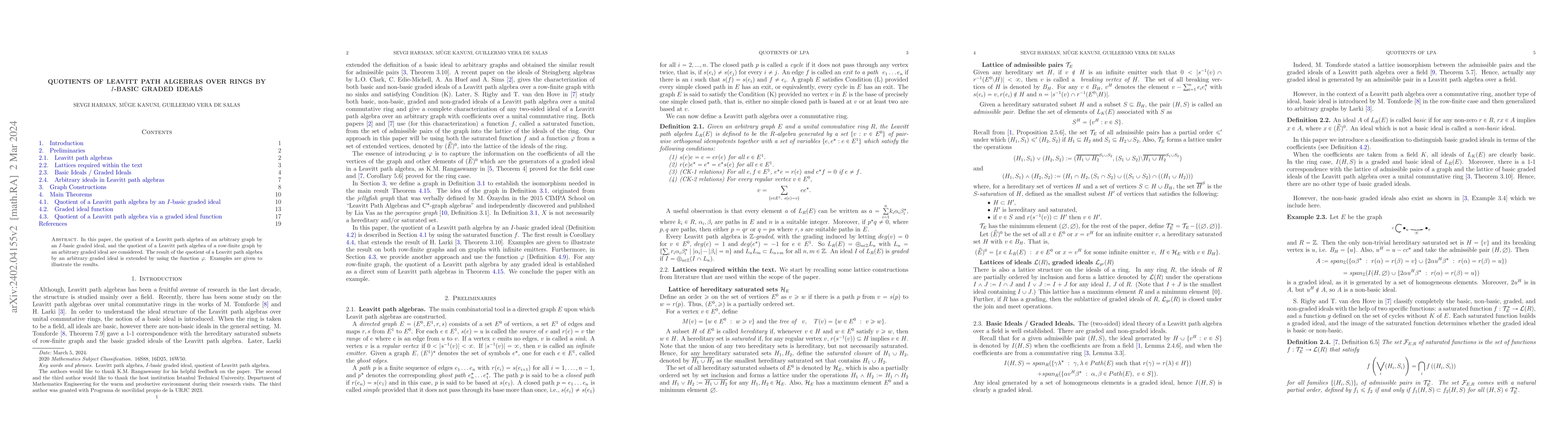 Thumbnail for Quotients of Leavitt path algebras over rings by $I$-basic graded ideals