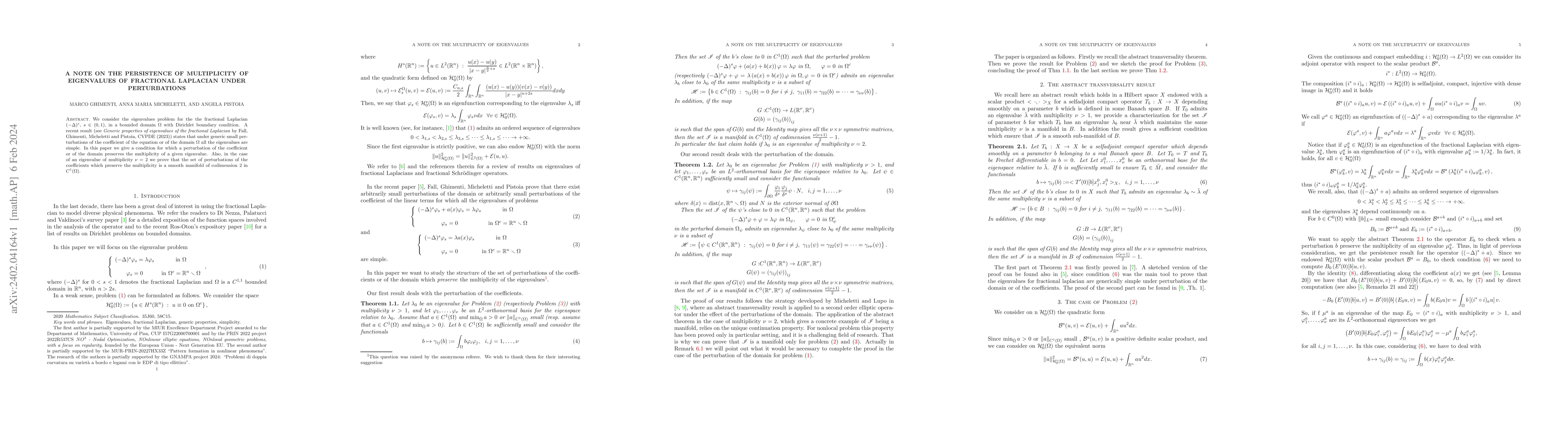 Thumbnail for A note on the persistence of multiplicity of eigenvalues of fractional
  Laplacian under perturbations