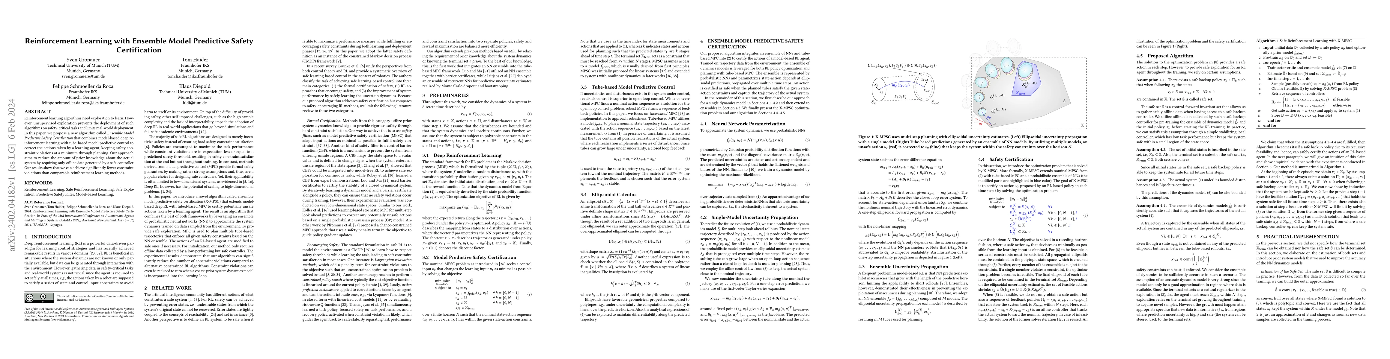 Thumbnail for Reinforcement Learning with Ensemble Model Predictive Safety
  Certification