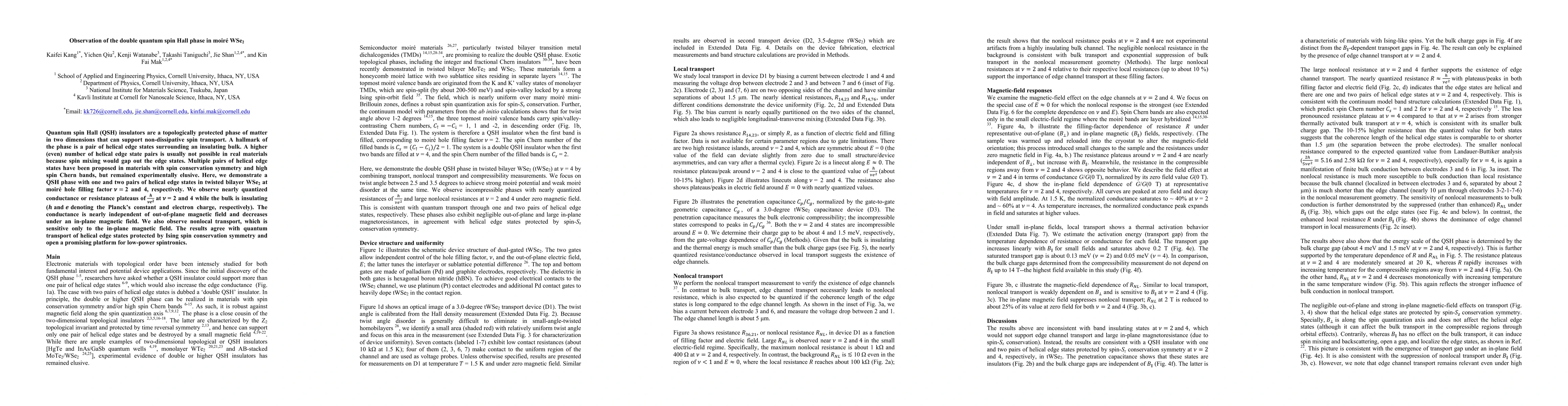 Thumbnail for Observation of the double quantum spin Hall phase in moir\'e WSe2