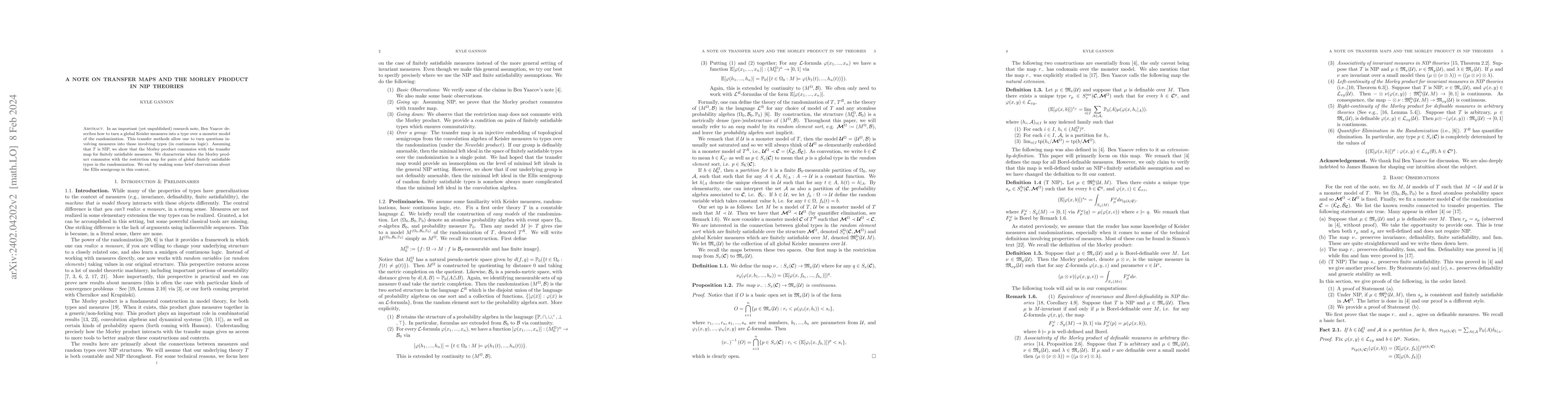 Thumbnail for A note on transfer maps and the Morley product in NIP theories